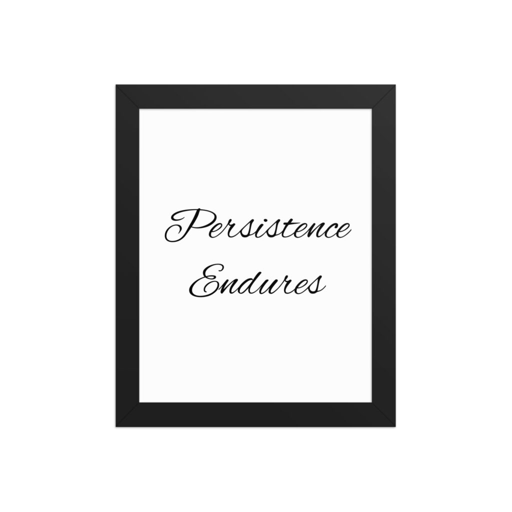 "Persistence Endures" inspirational poster - 8x10 with black frame
